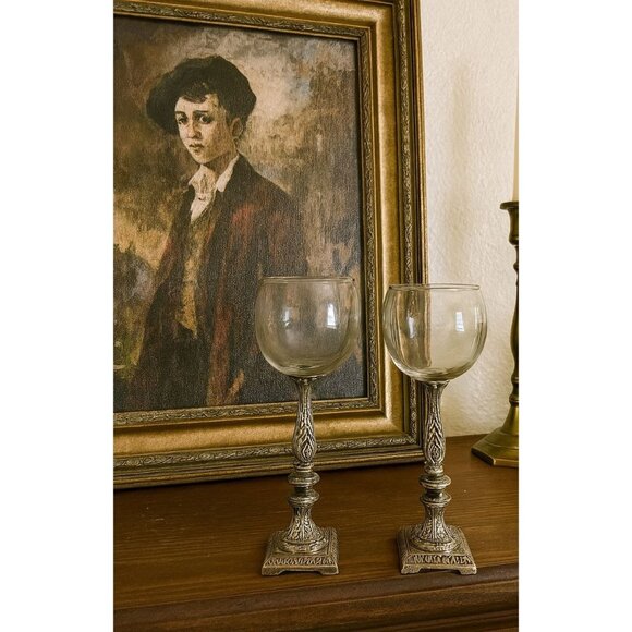 Vintage Hollywood Regency Glass and Metal Candle Holder 8” Tall - Picture 1 of 9